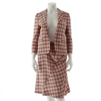 MARNI, a two-piece pink and grey wool dress consisting of jacket and skirt.