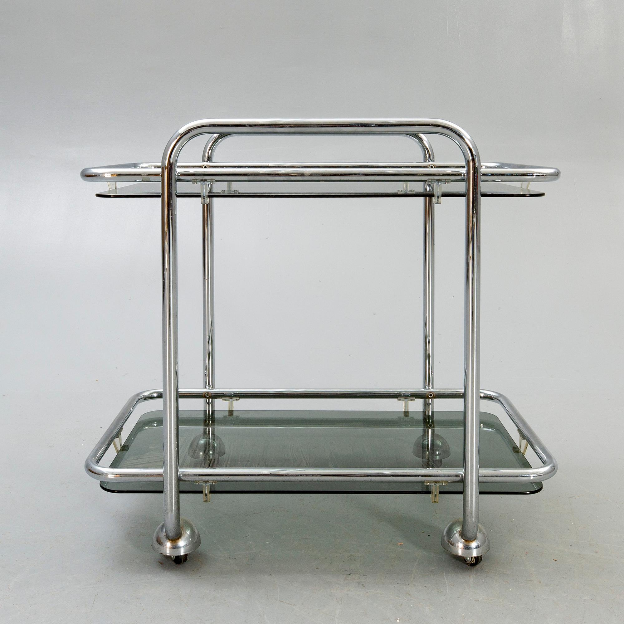 A 1970s chrome serving trolley.