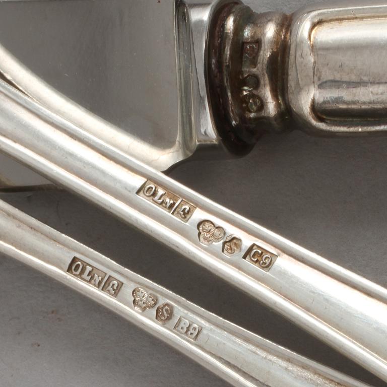 BESTICKSERVIS, silver, 51 delar, snarlika, delvis "Chippendale", Sverige, 1900-talets andra hälft, vikt 1243 g.