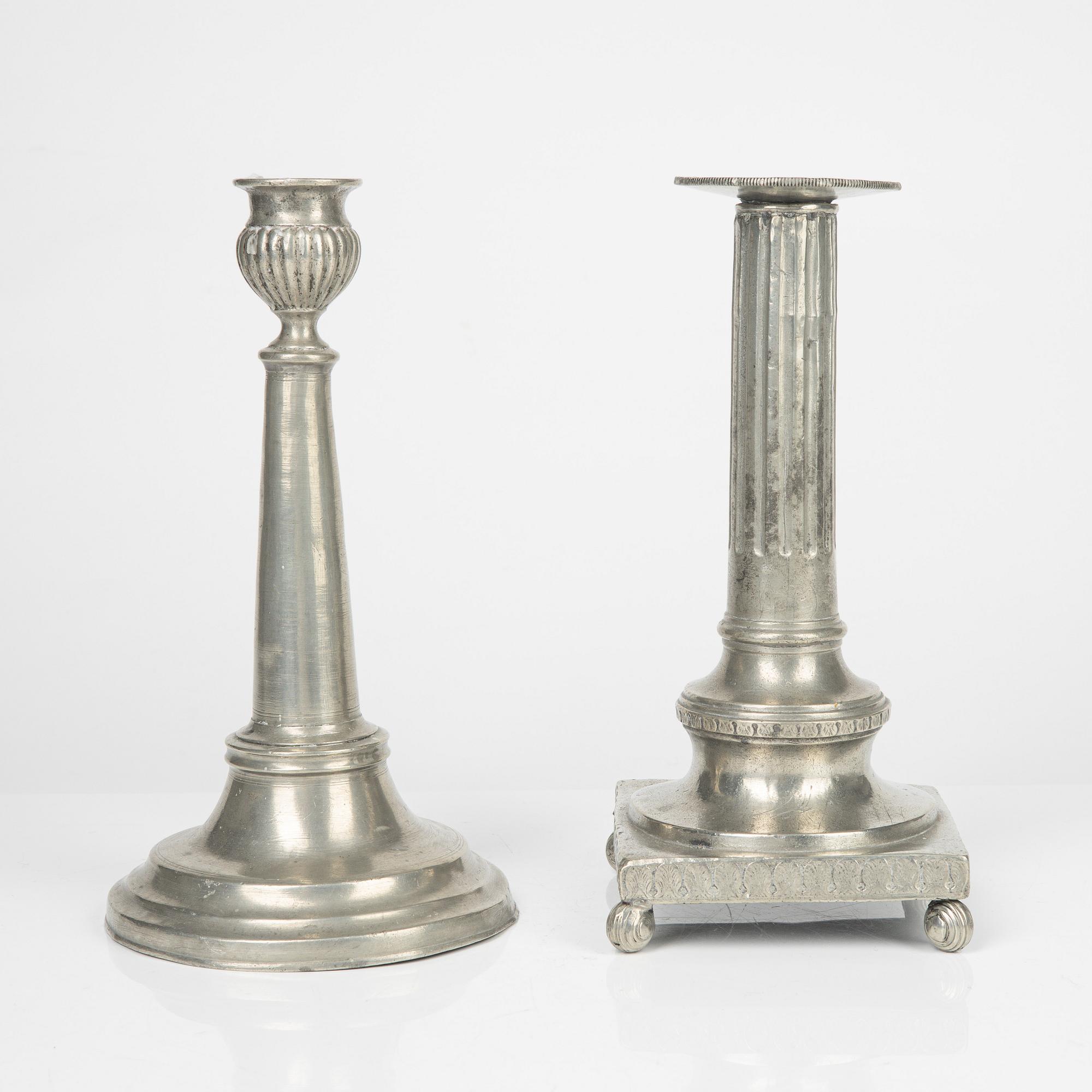Two pewter candlesticks, 19th Century.