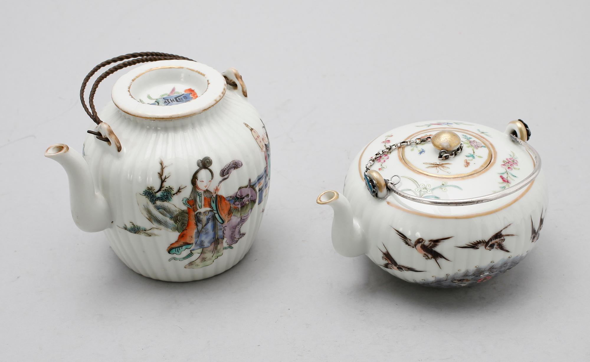 TEKANNOR, 2 st, porslin, Kina, 1800-/1900-tal.