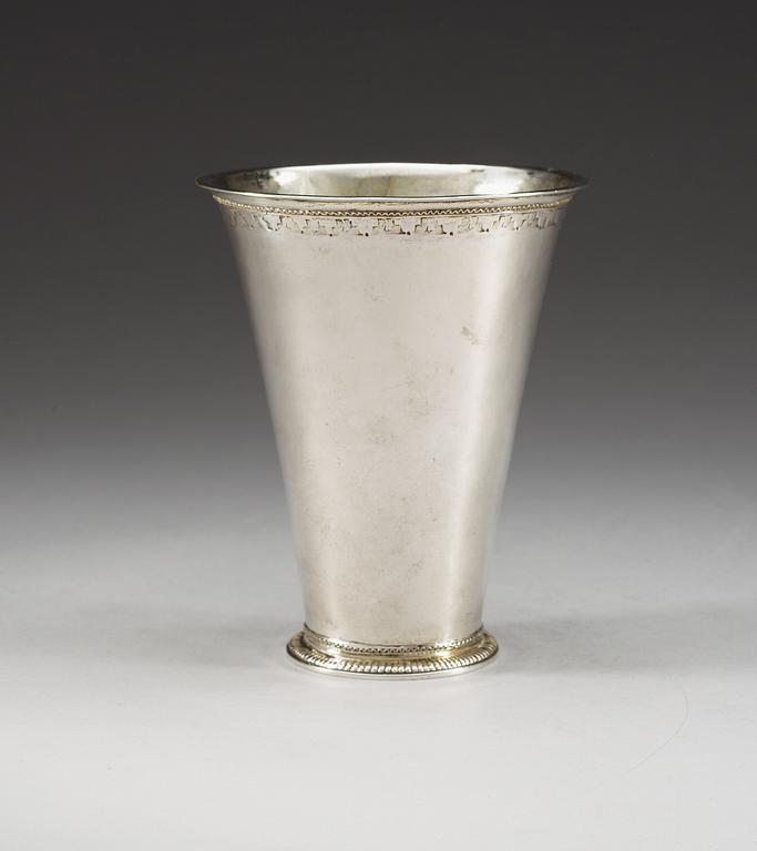 A Swedish parcel-gilt beaker, makers mark of Berendt Möllers widow, Stockholm 1726.