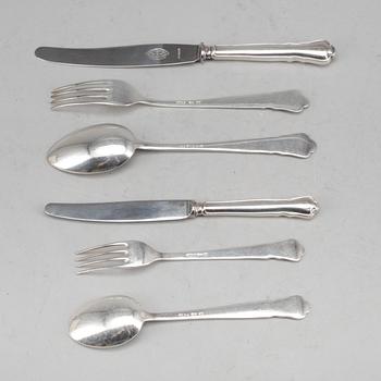 BESTICKSERVIS, 73 delar, silver, GAB, Stockholm, omkring 1900-talets mitt. Total vikt ca 2560 gram.