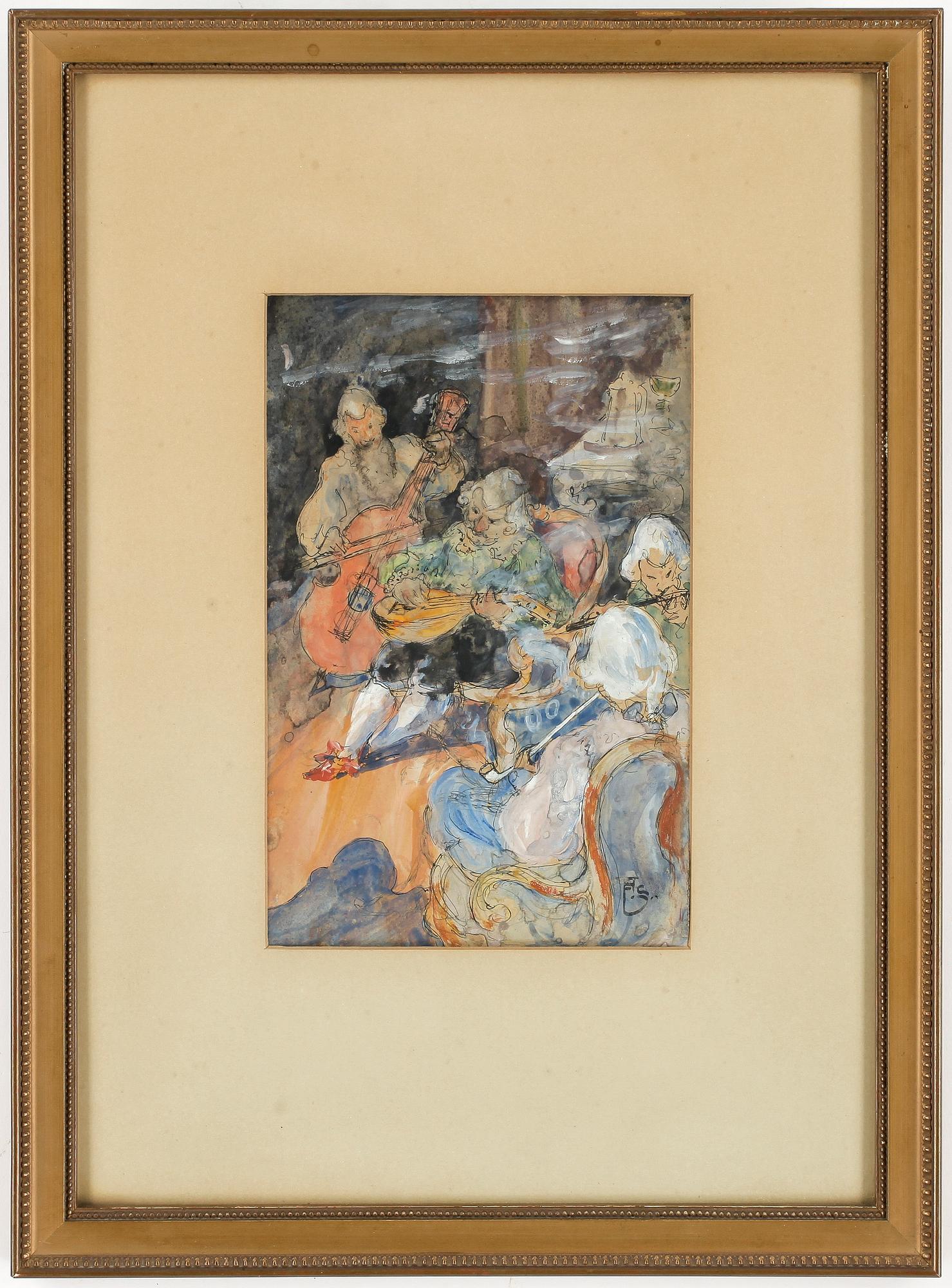 OKÄND KONSTNÄR, akvarell, otydligt monogramsignerad. AFS, troligen 1800-tal.