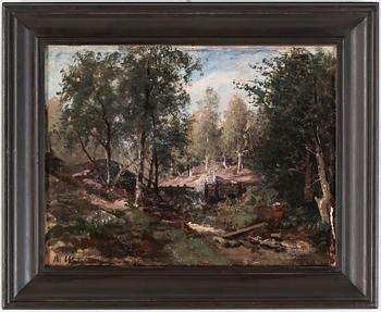 ALFRED WAHLBERG, signerad A.W, duk uppklistrad på papp-pannå,