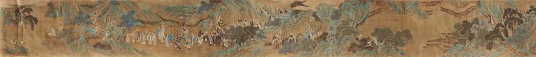 RULLMÅLNING med KALLIGRAFI, Qing dynastin, sent 1800-tal.