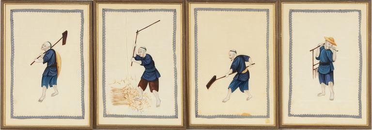 A group of twelve Chinese gouache paintings, late Qing dynasty / around 1900.