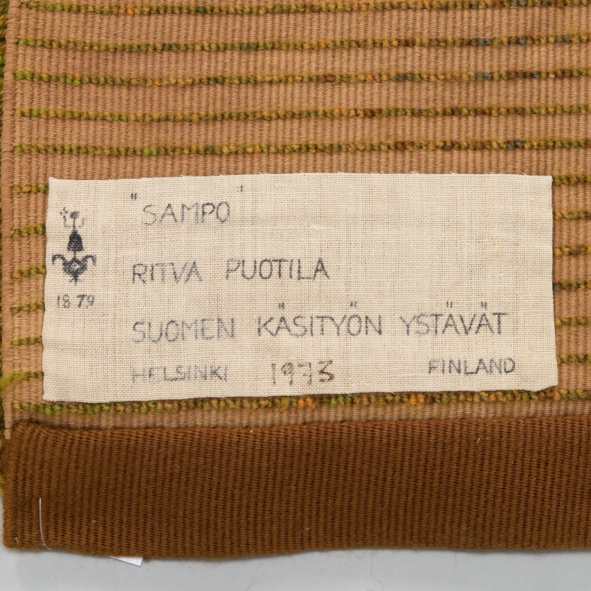 Ritva Puotila, ryijy, malli Suomen Käsityön Ystävät. Noin 187x125 cm.