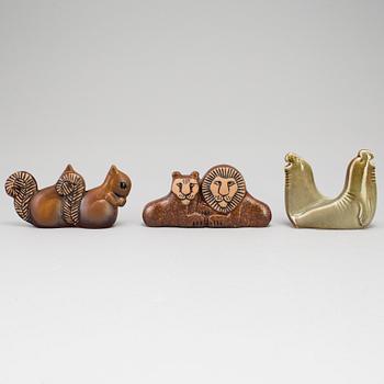 7 stoneware figurines by Lisa Larson from the "Noaks ark" series, 1979-83.