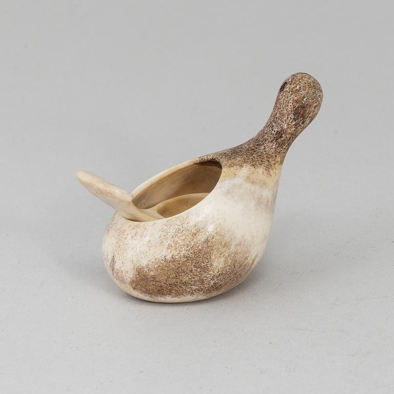 LARS PIRAK, a grouse reindeer horn salt cellar, signed Lars Pirak -96 Jokmokk.