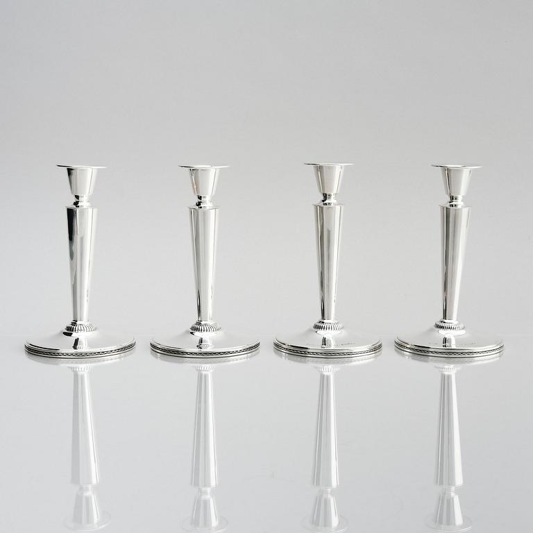 Eric Råström, four silver candlesticks, company CG Råström, Stockholm, Sweden 1965-1973.