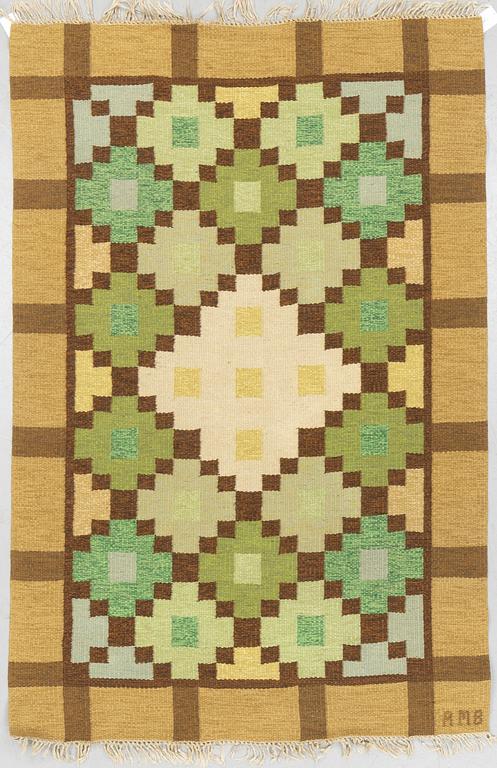 Anne-Marie Boberg, a carpet, flat weave, ca 201 x 134 cm, signed AMB.