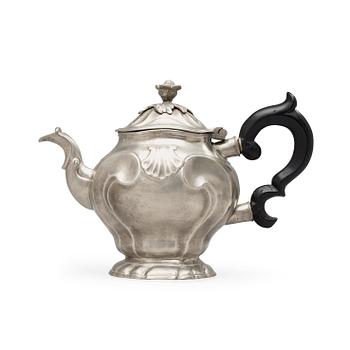 A Rococo pewter tea-pot by S Pilström 1779.