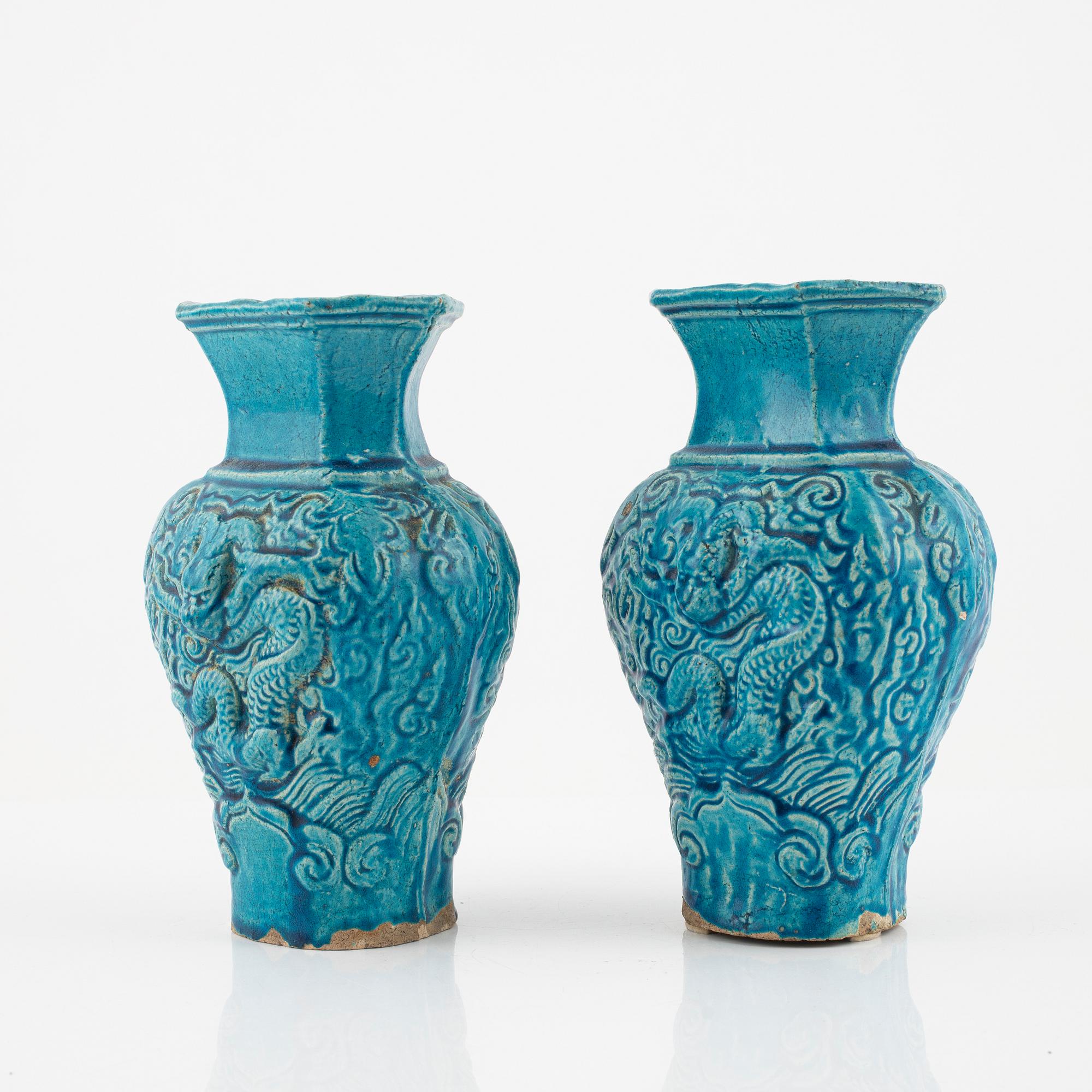 A pair of earthenware vases, late Ming dynasty (1368-1644).