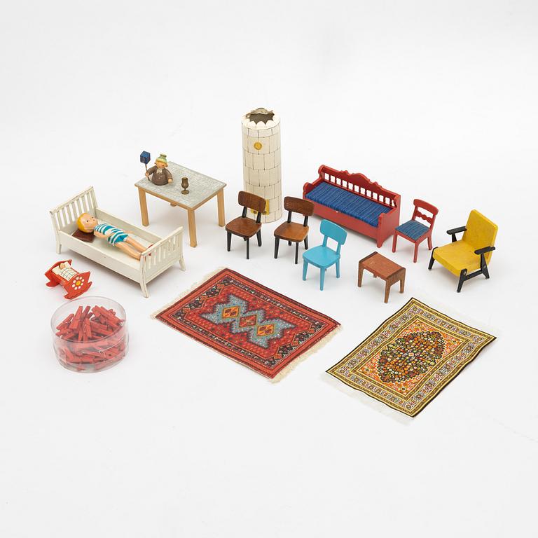 Doll's house with accessories, from around the mid-20th century.