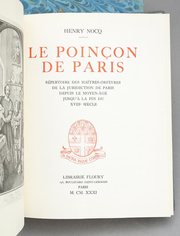 BÖCKER, 4 stycken, "Le poincon de Paris", av Henry Nocq, Paris 1927, 1928, 1931, 1931.