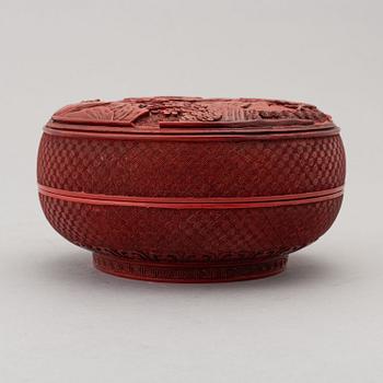 A Chinese red lacquer box with cover, presumably 20th century.