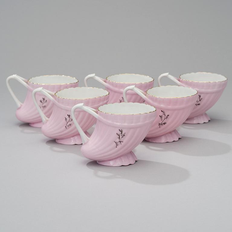 A set of six M.S. Kuznetsov porcelain coffee cups with saucers, the Dmitrov factory, Russia 1891-1917.