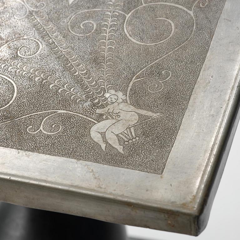 Anna Petrus, a pewter top tray table on a base by Uno Åhrén, executed in her studio, Stockholm, ca 1922-25.