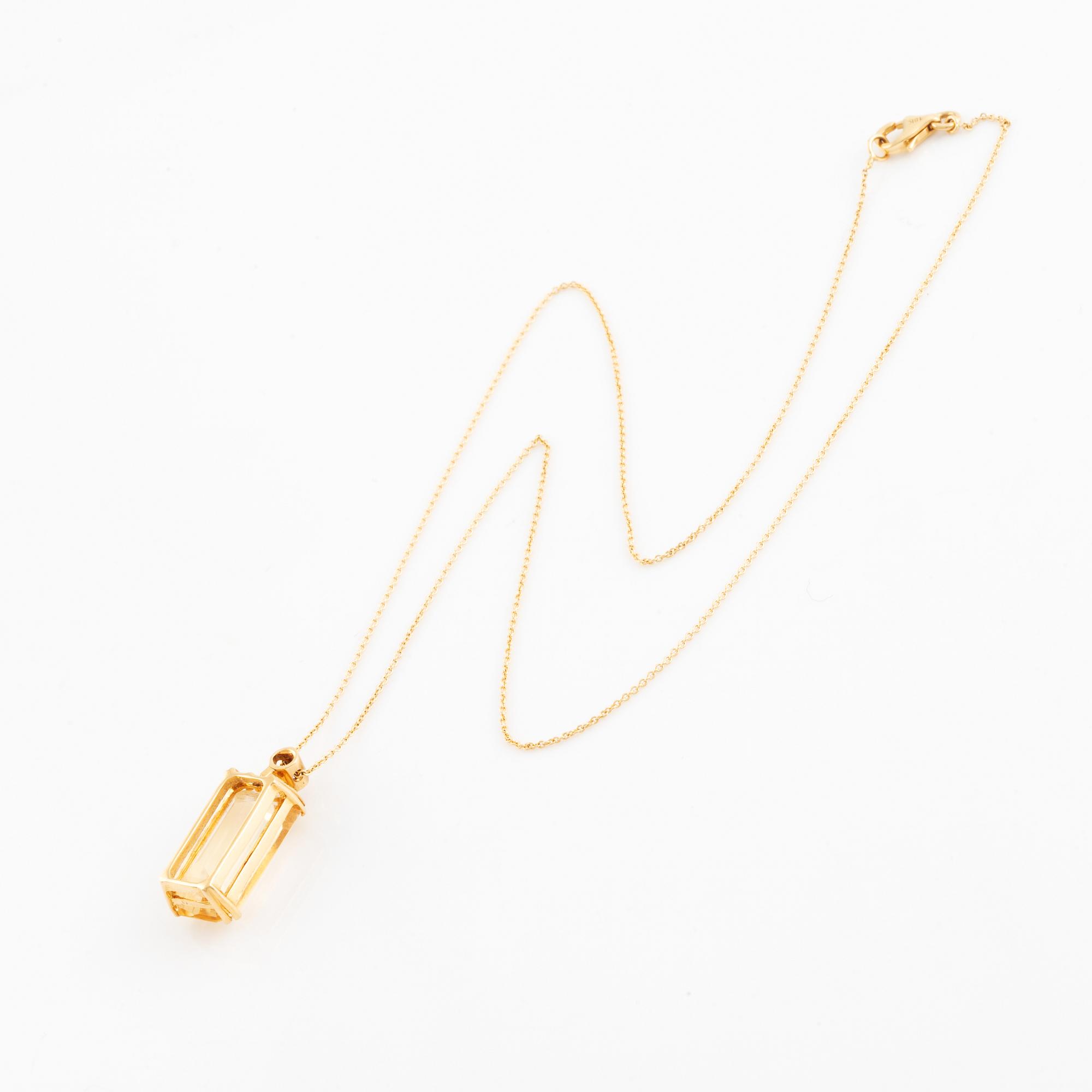 Emerald cut citrine and brilliant cut diamond necklace.