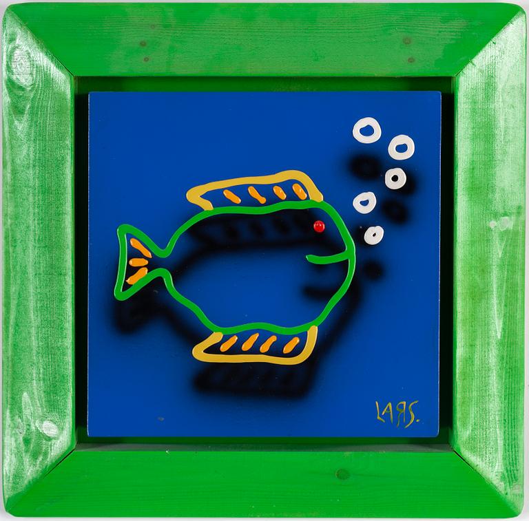 LARS TUNEBO, mixed media on panel with painted frame, signed.