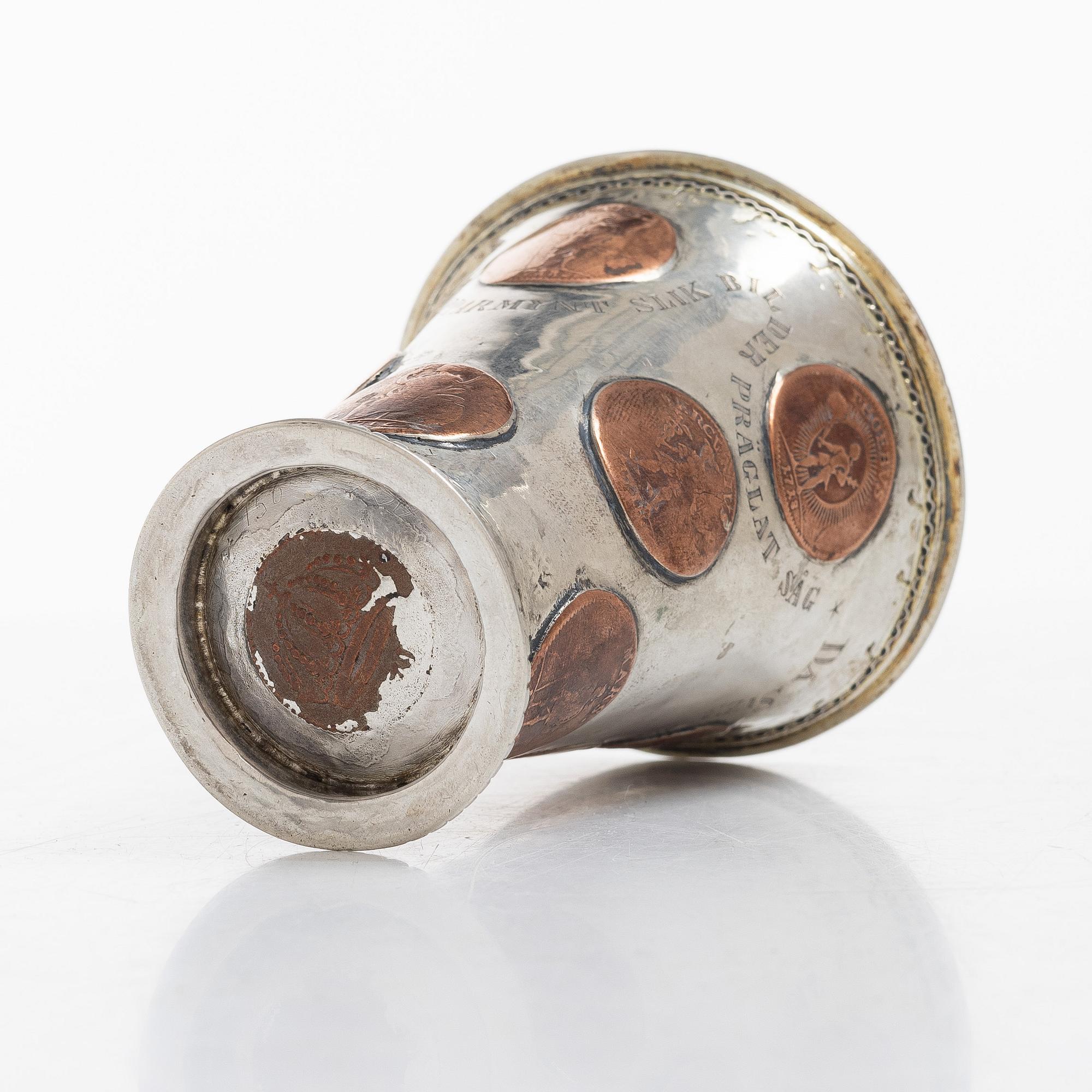 A Swedish 18th century parcel-gilt silver beaker, unmarked.