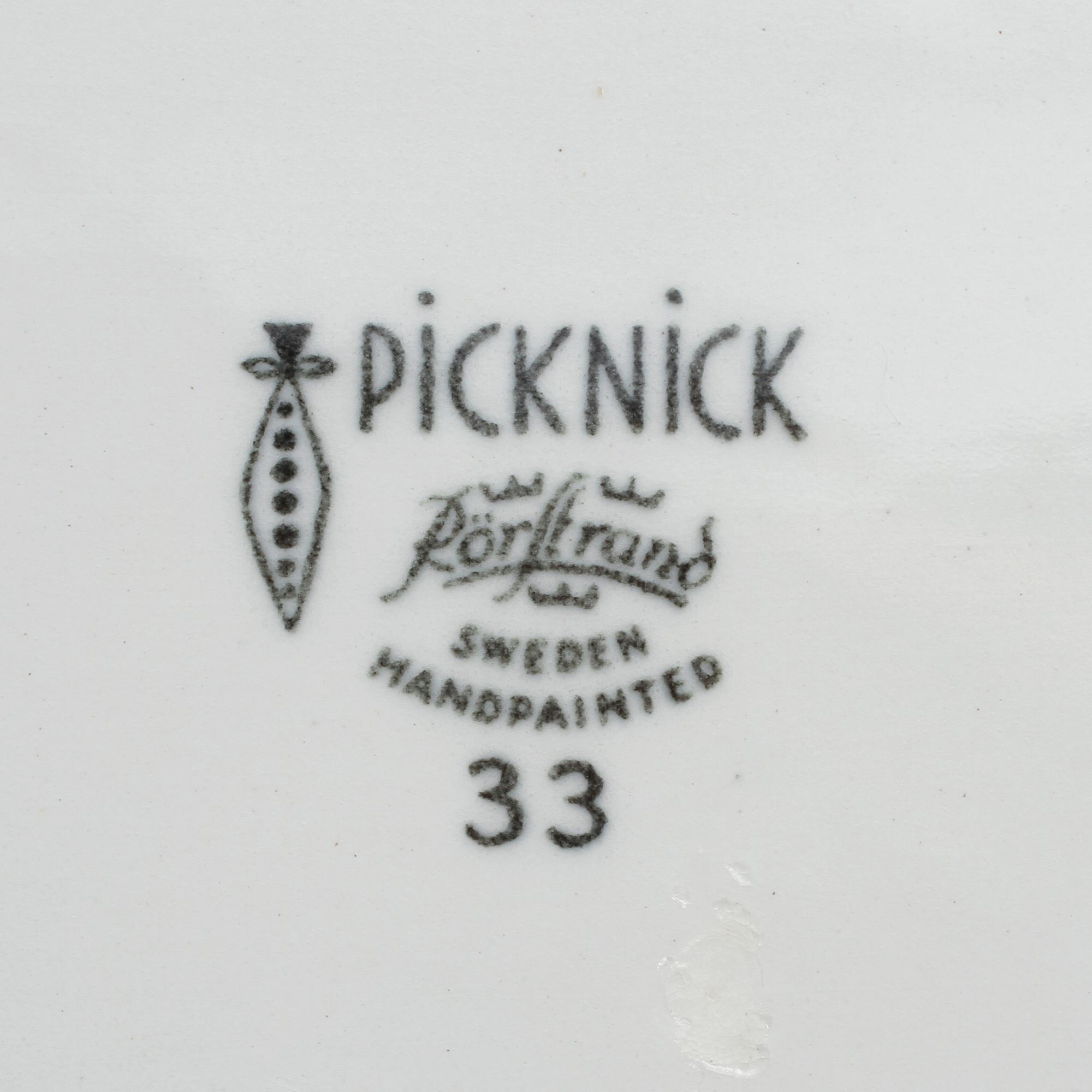 PART PORSLIN, 5 delar, "Picknick", Marianne Westman, Rörstrand, 1956-1969.