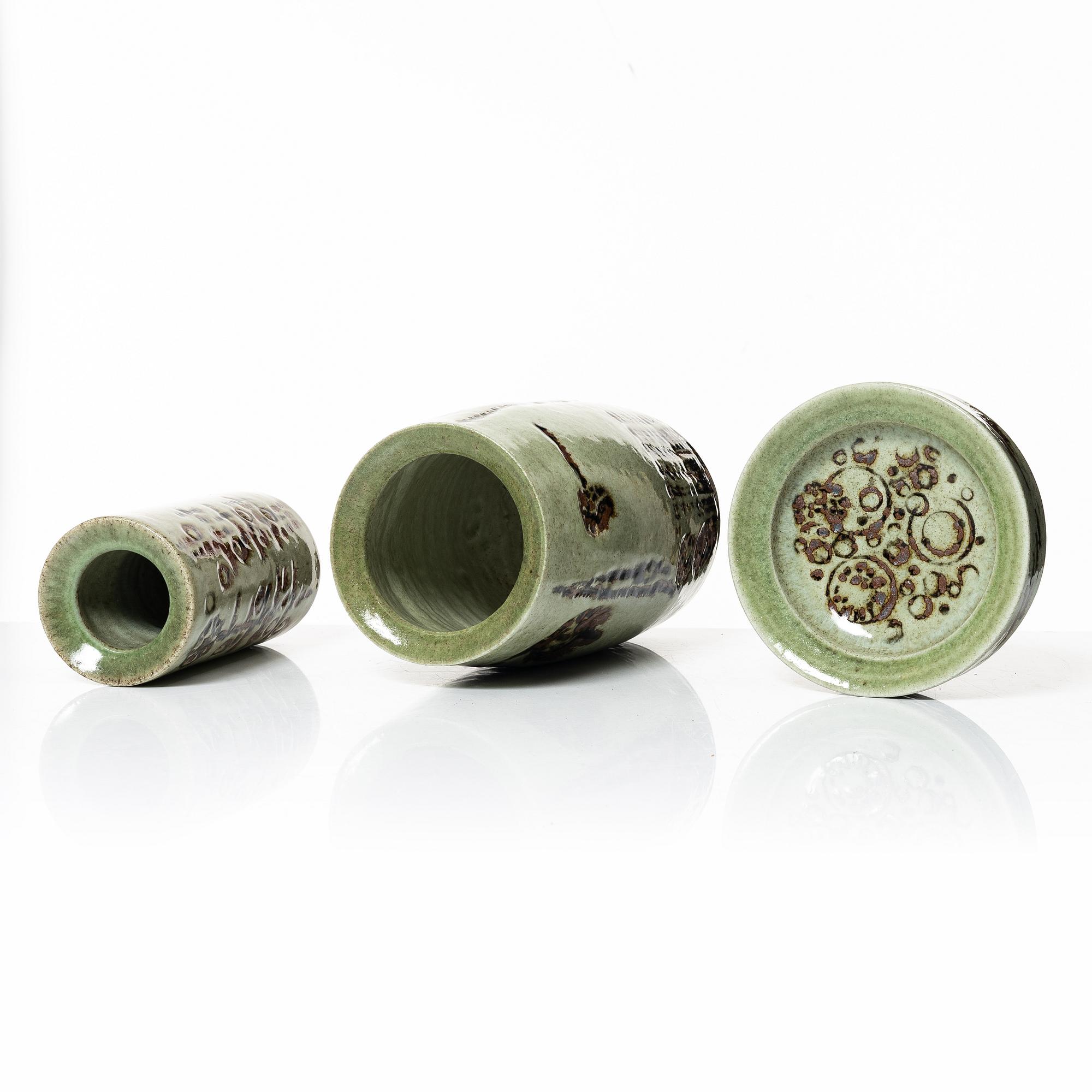 Carl-Harry Stålhane, two stoneware vases and a bowl. Rörstrand.