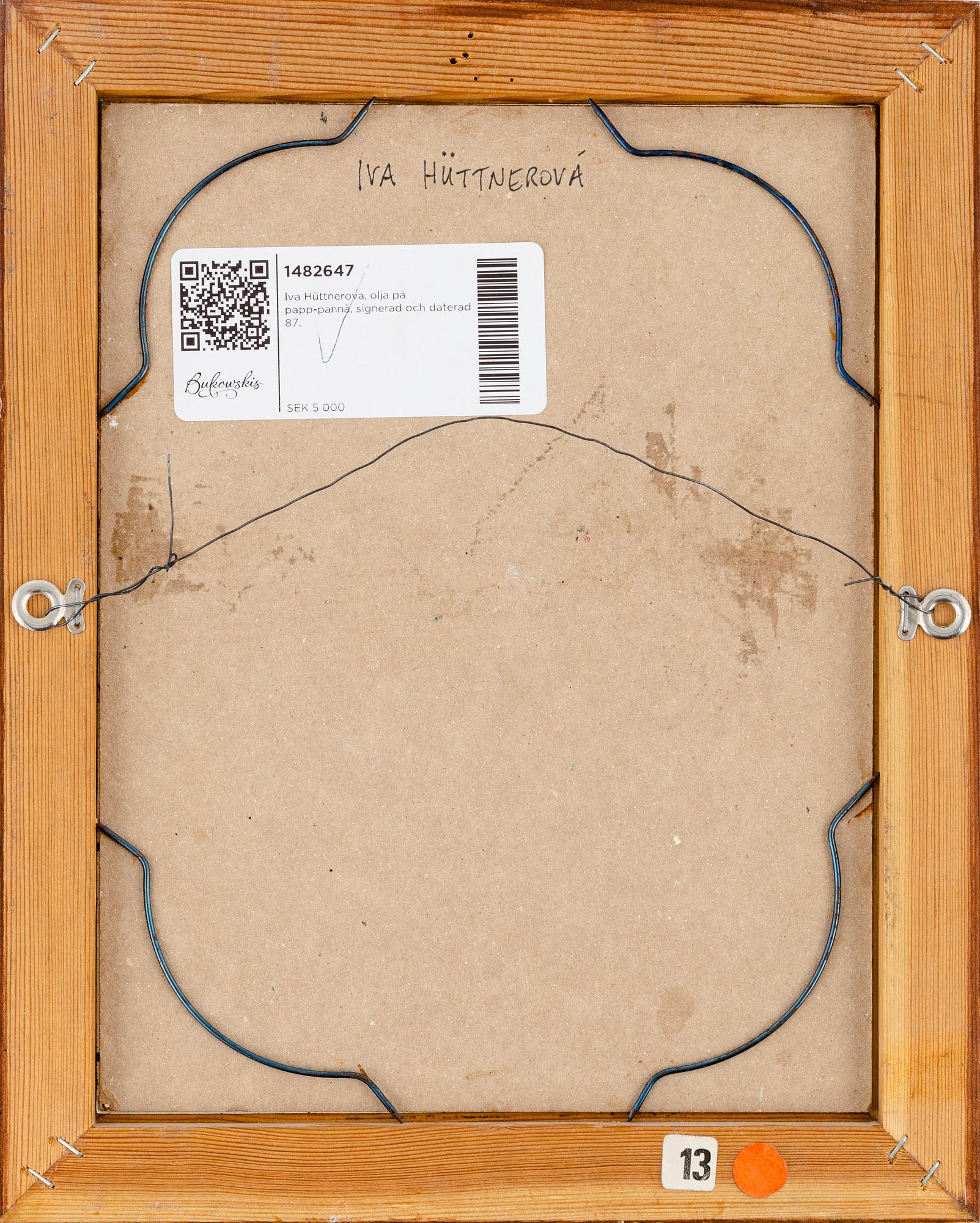 Iva Hüttnerova, oil on cardboard, signed and dated 87.