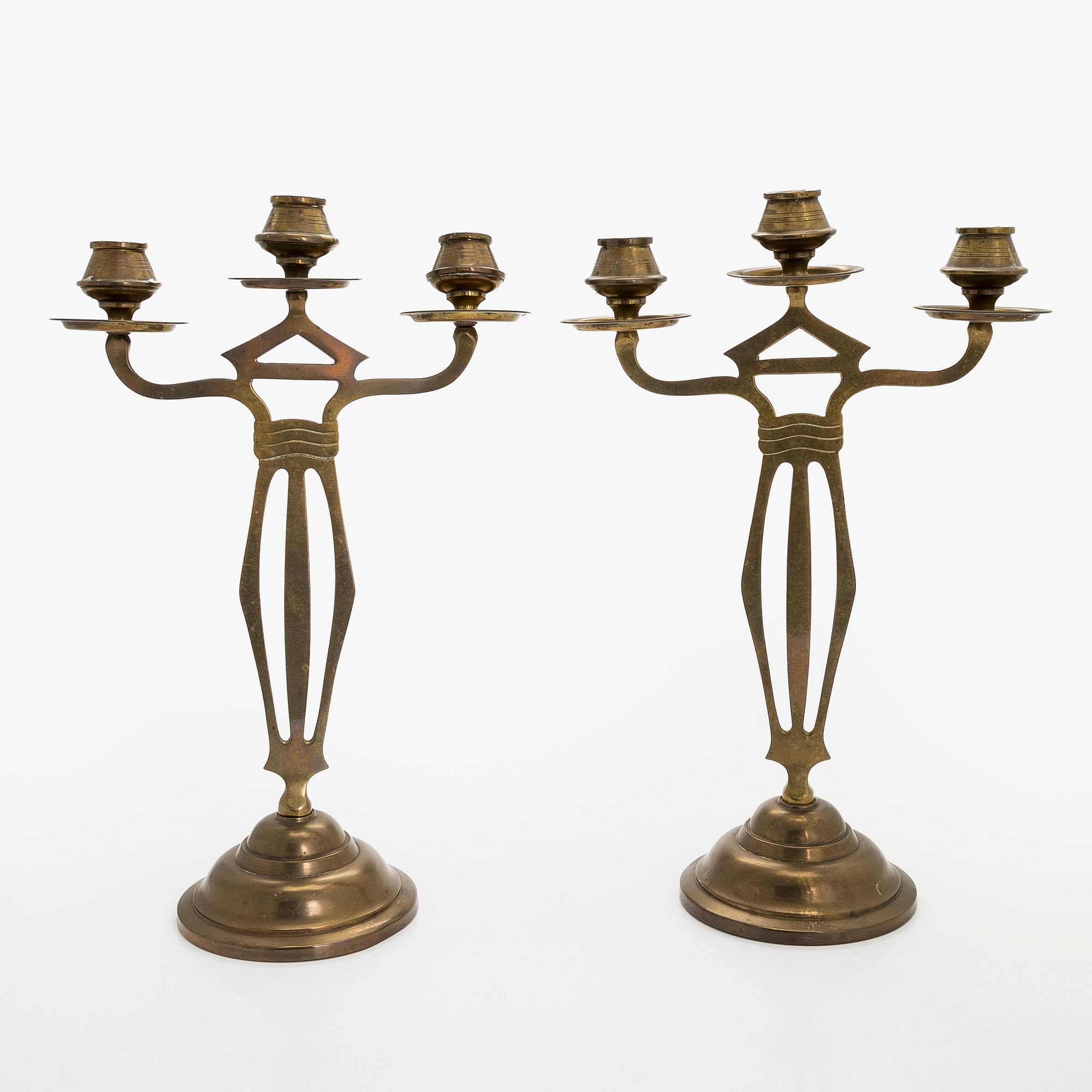 Kandelabrar, ett par, jugend / art nouveau, mässing, 1900-talets början.