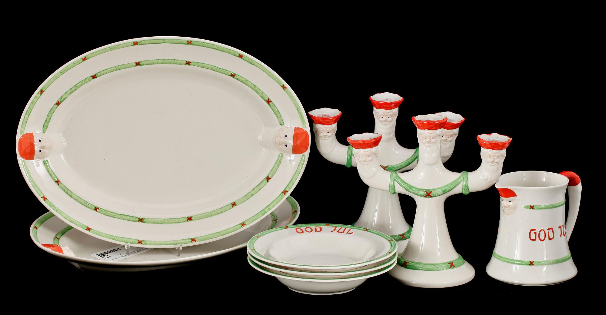 SERVISDELAR, 9 delar, flintgods, "God Jul", Gustavsberg.