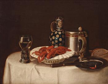 780. Swedish artist, 18th Century, still life with crayfish and drinking jugs.