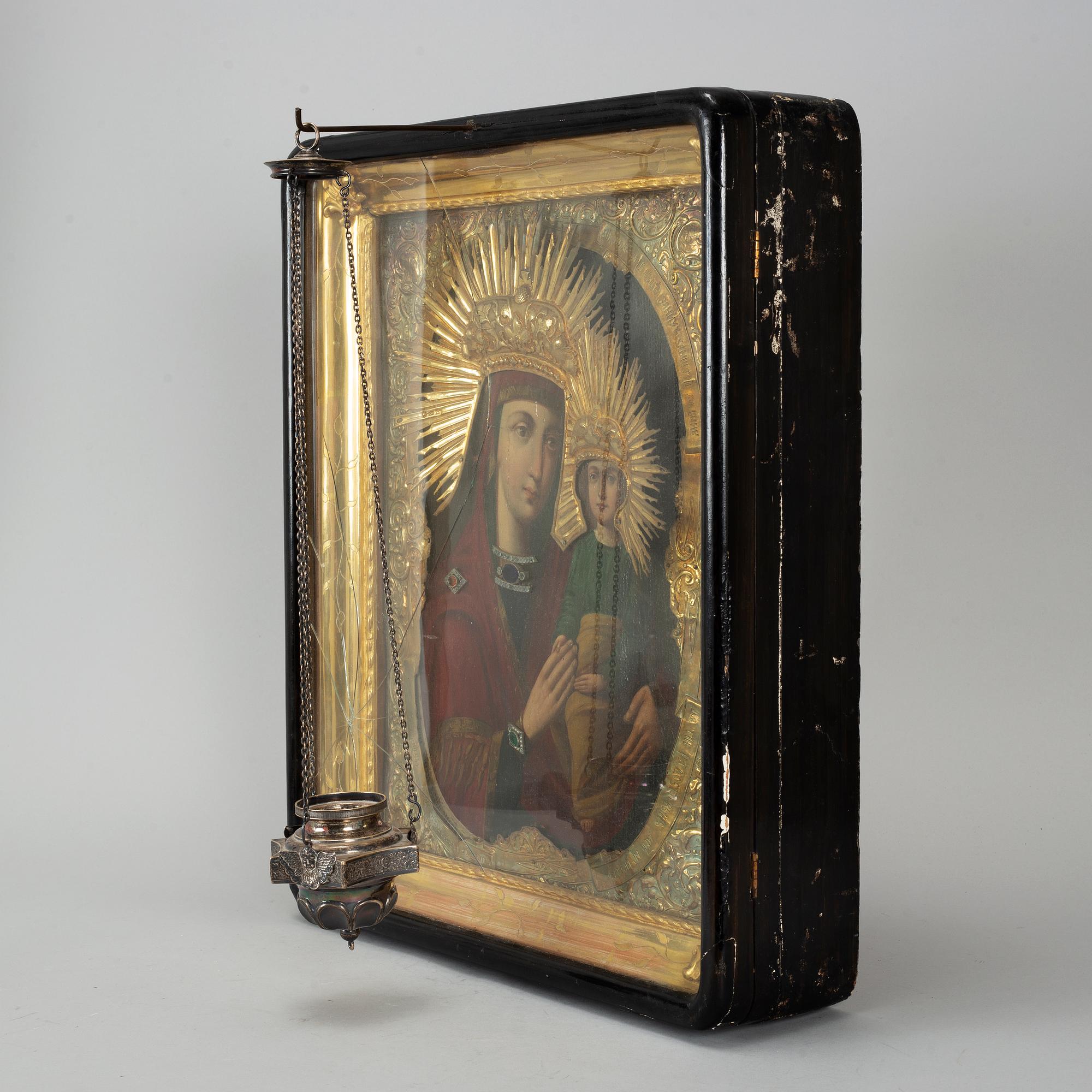 A Russian 19th century silver-gilt Icon, unidentified makers mark, St. Petersburg 1840's.