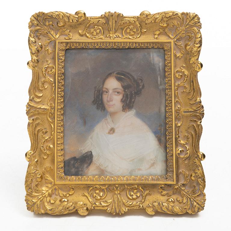 Emanuel Thomas Peter, Miniatyrporträtt föreställande kvinna med hund.