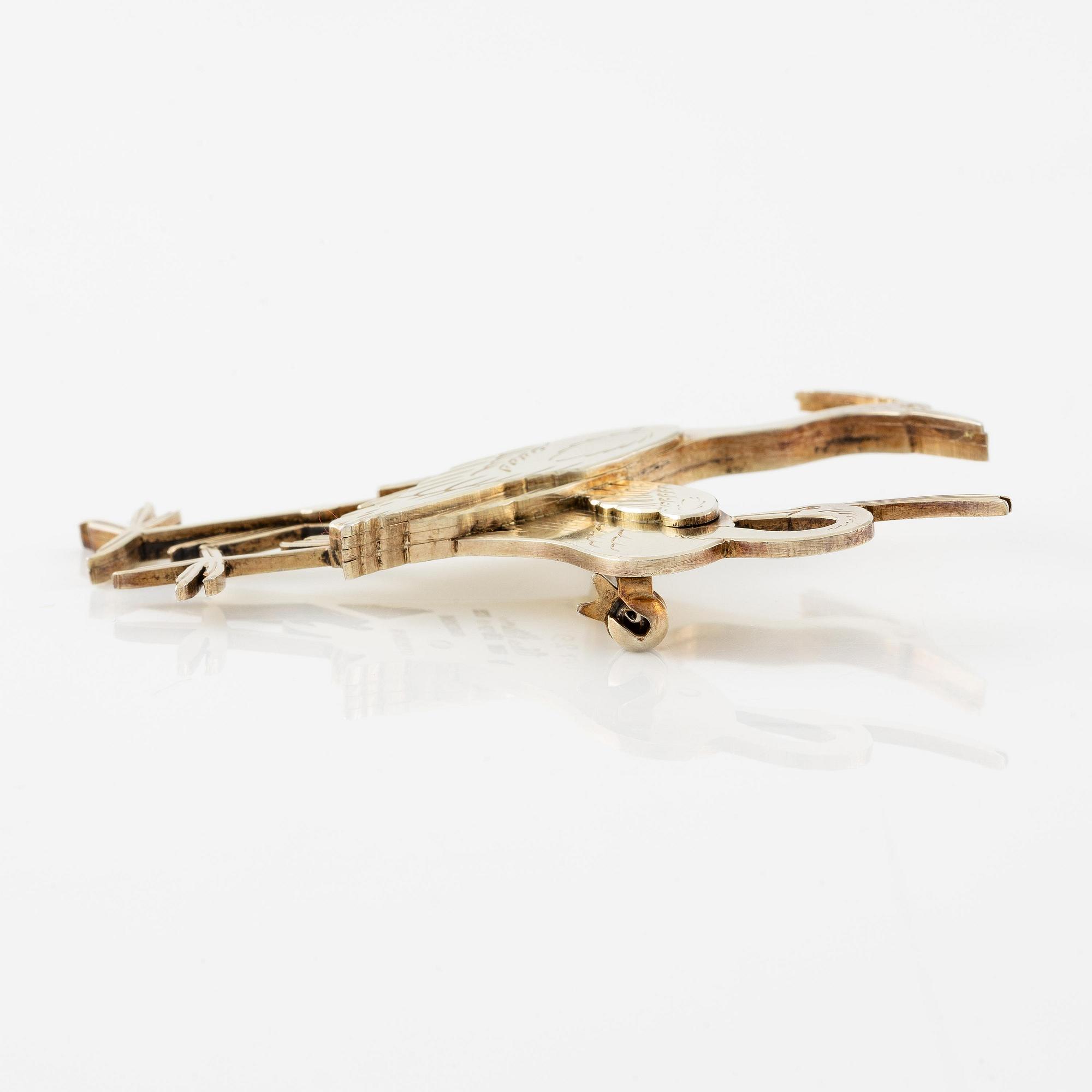 Wiwen Nilsson, a brooch, sterling silver, in the form of two birds, Lund 1964.