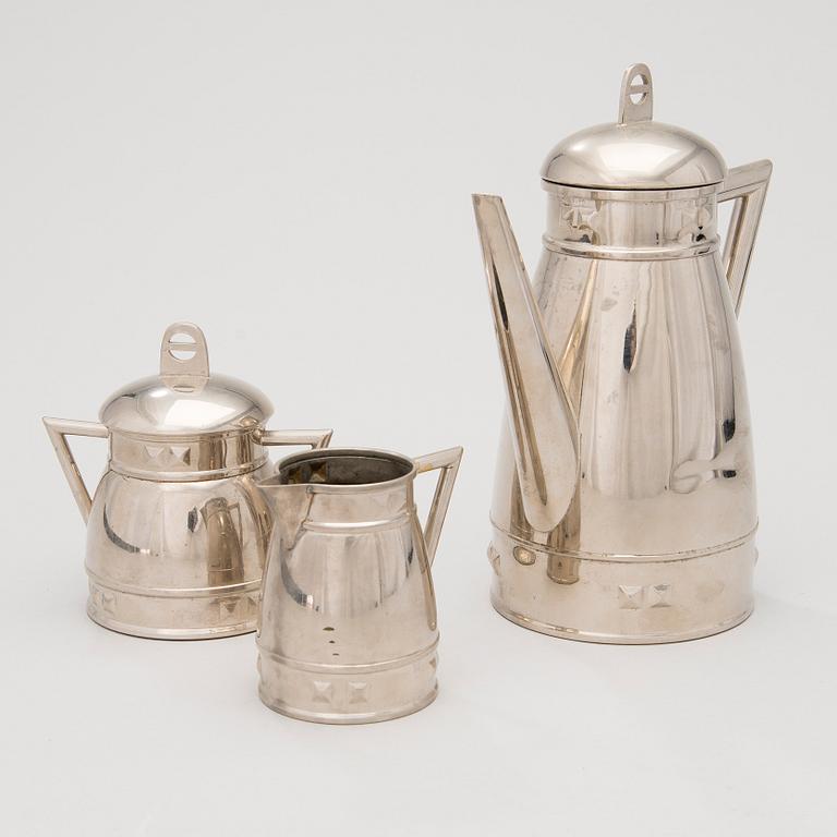 KAFFESERVIS, 3 DELAR, förnicklad mässing, Joh. Engström Eskilstuna, Sverige, tidigt 1900-tal.
