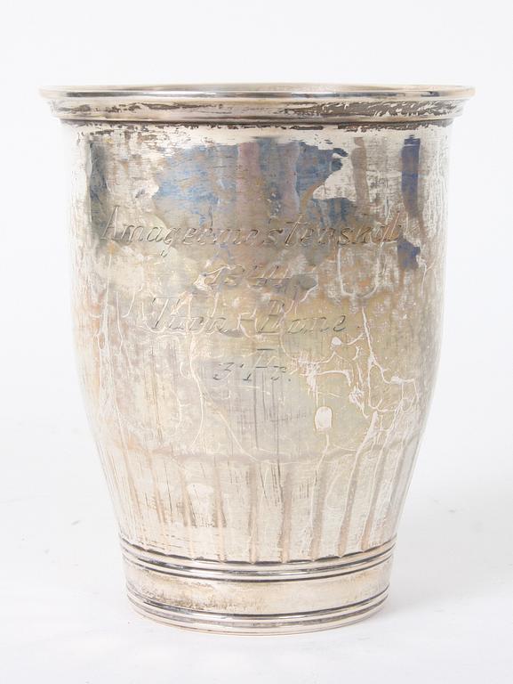 FLAKONGER, 2 st, BÄGARE, samt SKÅL, silver och glas.