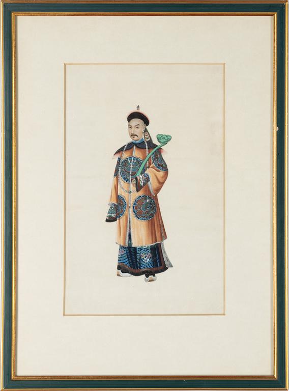 Målningar, tre stycken, gouache på rispapper, Kina, Qingdynastin, 1800-tal.