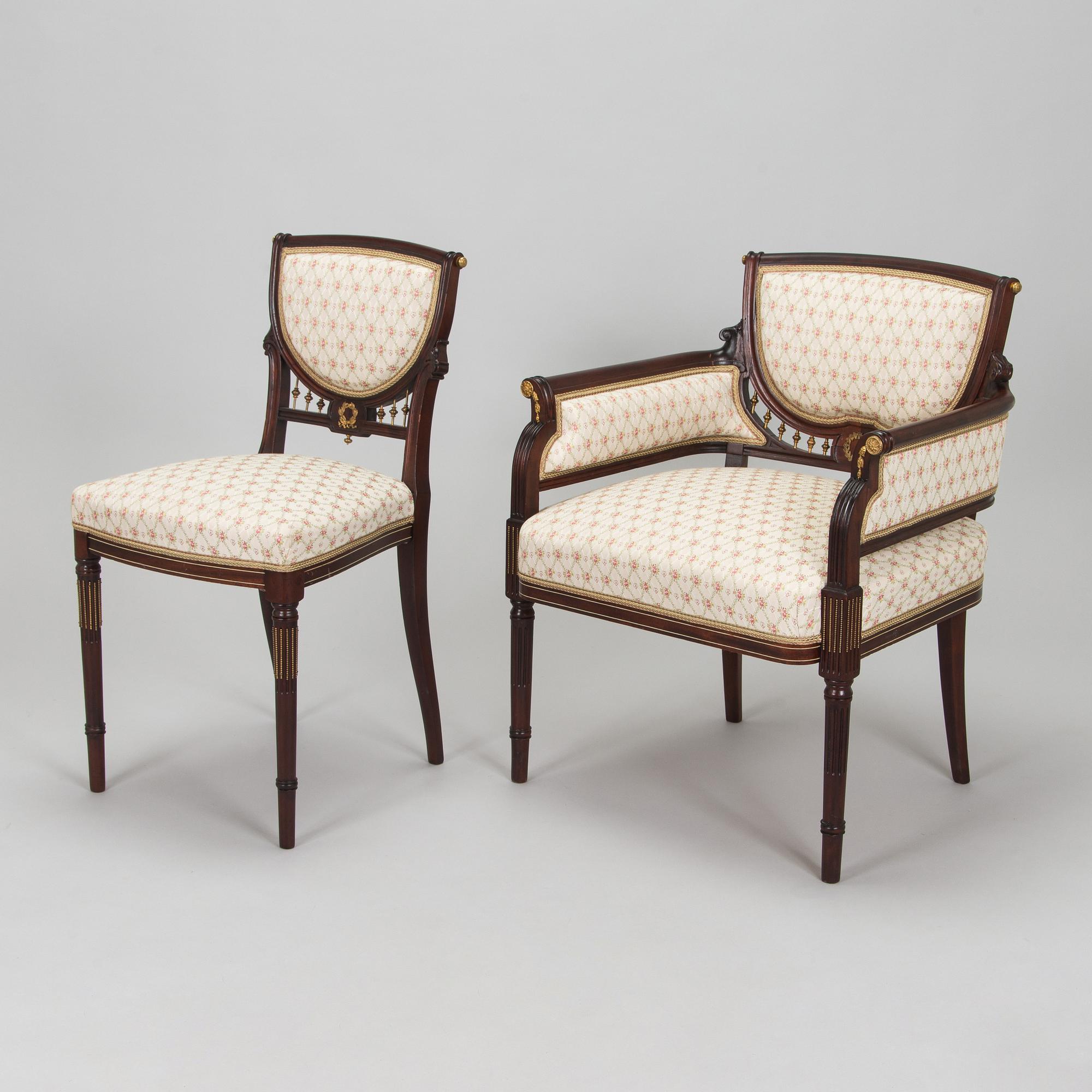 A six-piece furniture set, Nikolai Boman's, Turku, 1890s.
