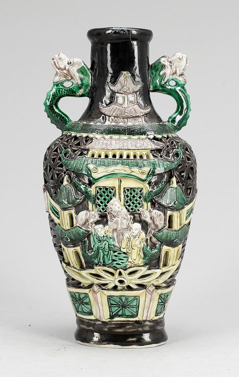 URNA, porslin, famille noirefärger, Kina, modern tillverkning.