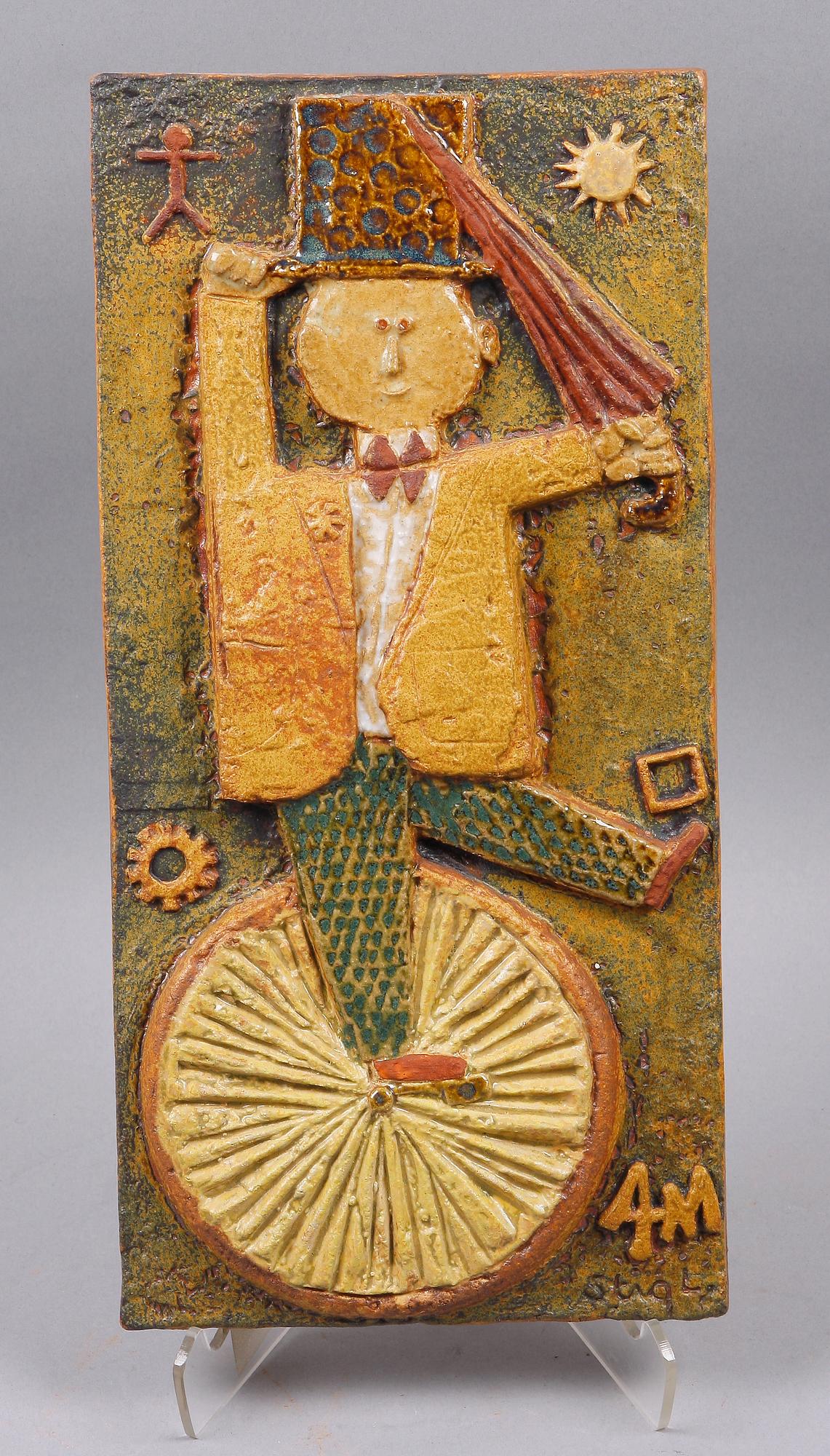 VÄGPLAKETT, stengods. Stig Lindberg, sign.