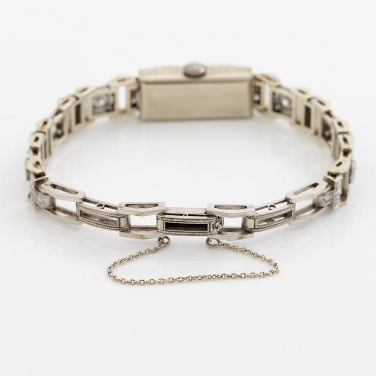 Armbandsur, art déco, länk 18K vitguld med briljantslipade och gammalslipade diamanter, K& KC Göteborg 1941.