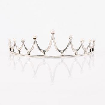 DIADEM, silver, odlade pärlor, svenska stämplar K&BC 1967.