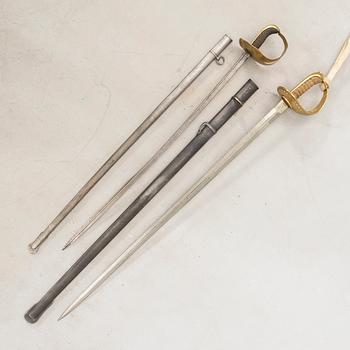 Two Swedish Swords, of which one m/1893 for the cavalry, with scabbard.