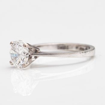 An 18K white gold ring with a brilliant cut diamond ca. 1.50 ct. Marked Swiss.