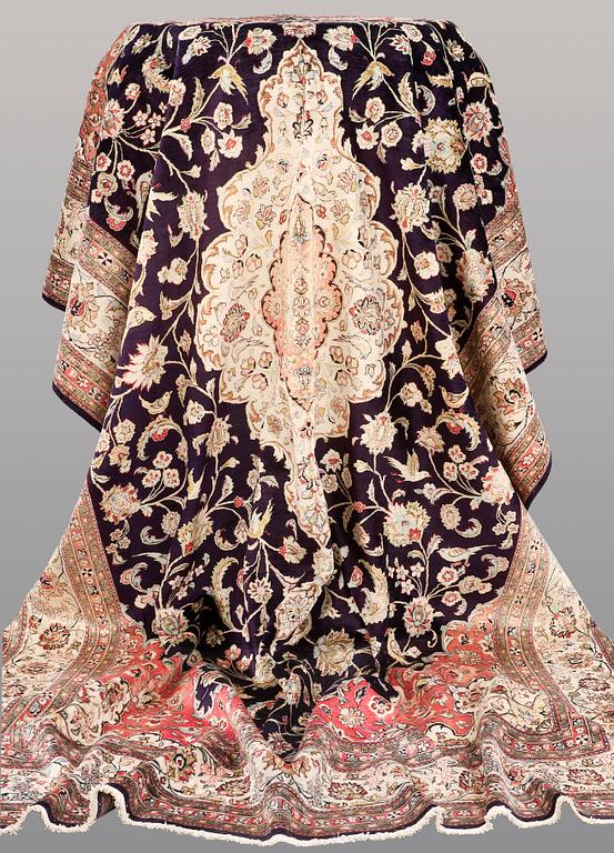 A CARPET, Figural silk Qum, signerad, 300 x 196 cm.