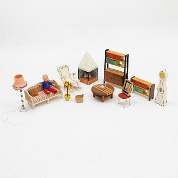 Doll's house with accessories, from around the mid-20th century.