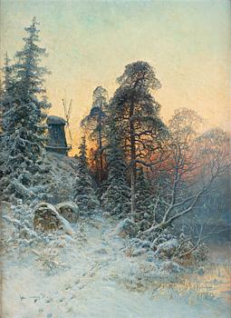 406. Johan (John) Kindborg, Winter landscape with setting sun.