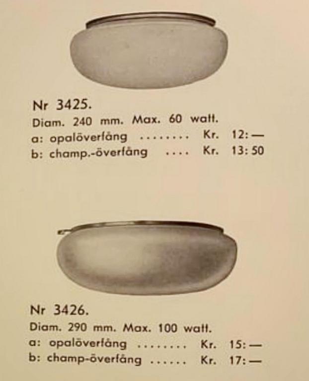 Ceiling/wall lamps, a set of three flush mounts, Sweden 1930s.