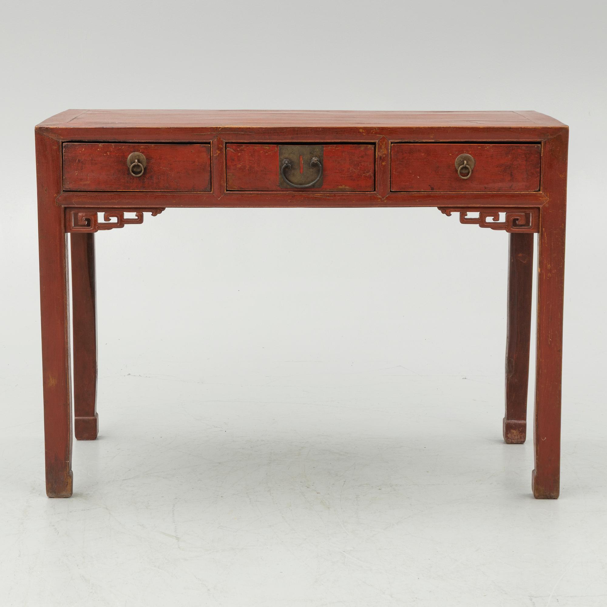 A Chinese desks and two 'Yoke-back' chairs, 20th Century.